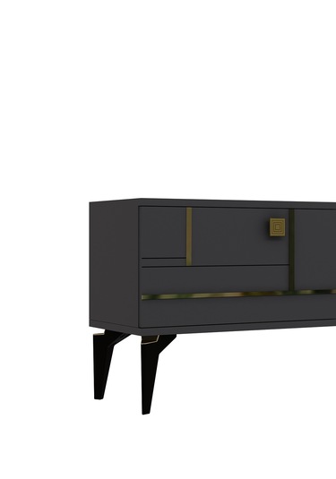 Maddera Şömineli Tv Ünitesi Takımı Antrasit-altın