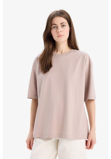 DeFacto Oversize Geniş Kalıp Bisiklet Yaka Basic Düz Penye Kısa Kollu Tişört C0099AX25SPBG130