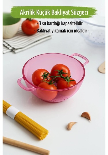 Akrilik Pembe Mini Pirinç Süzgeçi & Bakliyat Süzgeçi 3 Su Bardağı Ölçülü Çok Renkli