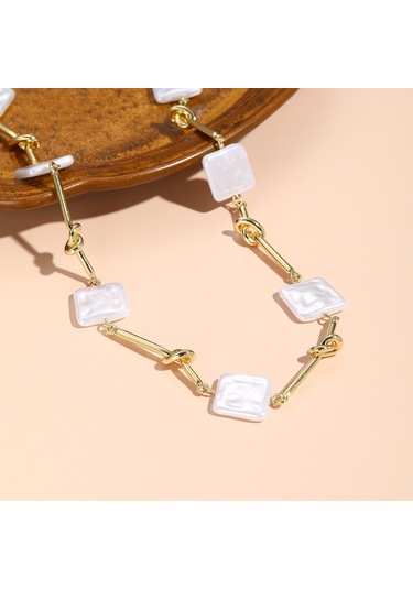 N2209-1 Büküm Sopa Kare İnci Bayanlar Mizaç Kolye Köprücük Kemiği Zinciri Çok Renkli