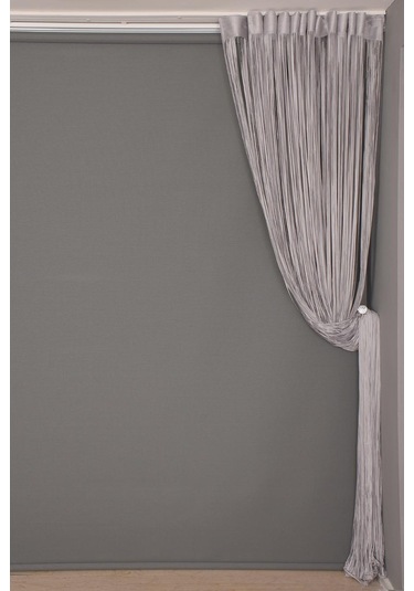 Düz İp Model Gri Renk Hazır İp Perde 300 270 Gri