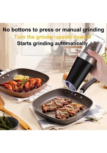 Dashanshop Siyah 2li Yerçekimi Elektrikli Tuz Ve Karabiber Değirmeni Seti, Led Işıklı Otomatik