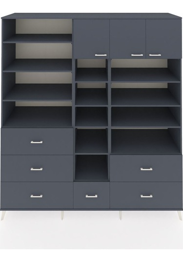 Kronos Dolap 17 Raflı 6 Çekmeceli 3 Kapaklı 220x59x243 Antrasit-antrasit/antrasit Antrasıt/antrasıt