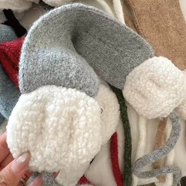 Elmpaly Mor Renk Bloklu Kadın Kışlık Polar Kulaklık Ayarlanabilir Kayak Kulak Koruyucu