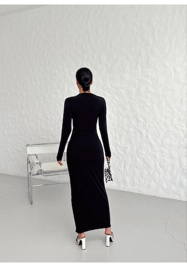Kadın Siyah Drape Elbise