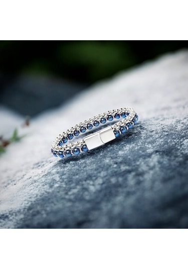 Çelik Zincirli Mavi Ve Gümüş Hematit Bileklik 31832b21d6 Gümüş