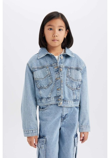 DeFacto Kız Çocuk Pamuklu Jean Ceket E0004A825SPNM28 Mavi