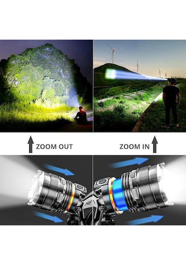 SENSÖRLÜ ZOOMLU PROFESYONEL 3000 LÜMEN XHP50 ŞARJLI KAFA LAMBASI Siyah