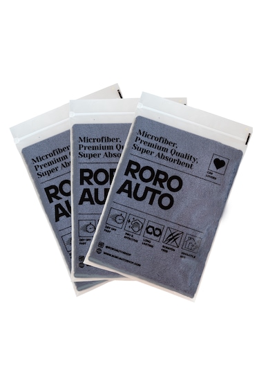 Roro Auto Fuji 3'lü Mikrofiber Araç Kurulama Seti 40x40 Gri