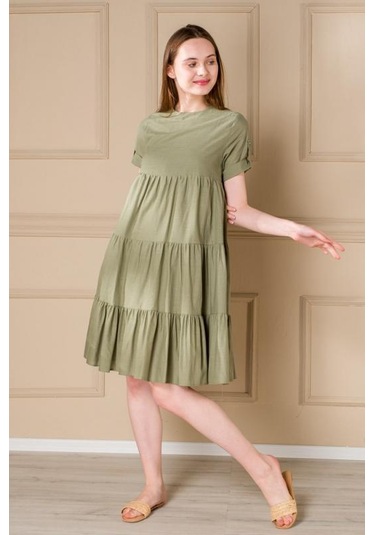 Pastelastore Kadın Yazlık Pamuk Kısa Elbise 1108 Yeşil