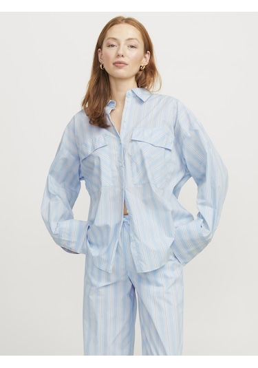 Jack & Jones Kadın Çizgili Gömlek - Ava - 12269669 Cashmere Blue Mavi