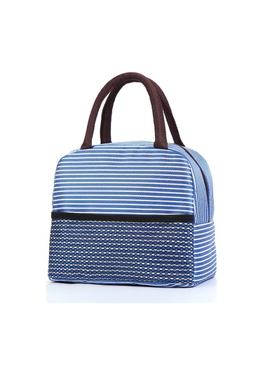 Termal Öğle Yemeği Çantası Klasik Çizgili Tasarım, Alüminyum Folyo İç Katmanlı, Buz Torbası Özellikli, Öğrenciler İçin Pratik Yemek Kabı, Isı Koruyucu Öğlen Yemeği Taşıma Çantası MAvi
