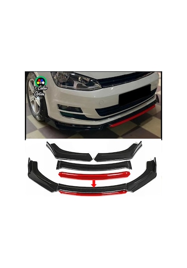 Vw Golf 7 - 7 Fl Kırmızı Renkli Ön Lip 4 Prç P.siyah 2012 - 2019