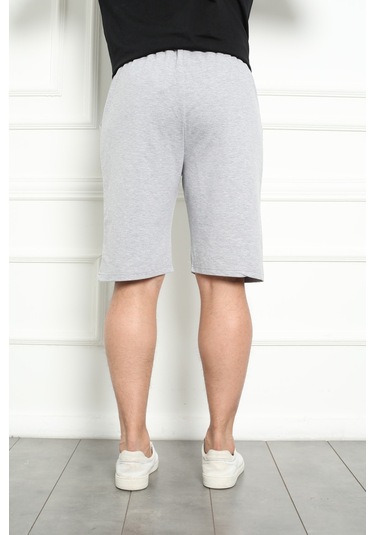 Erkek Şort Bermuda Kurt Armalı Beli Bağcıklı Ipli Cepli Büyük Beden Geniş Beden Aralığı Gri Nıc1067 R09 Gri