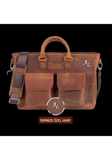 İsme Özel Askılı Cepli Evrak - Laptop Çantası - %100 Crazy Deri - Ac09003 - Taba-134860 Siyah