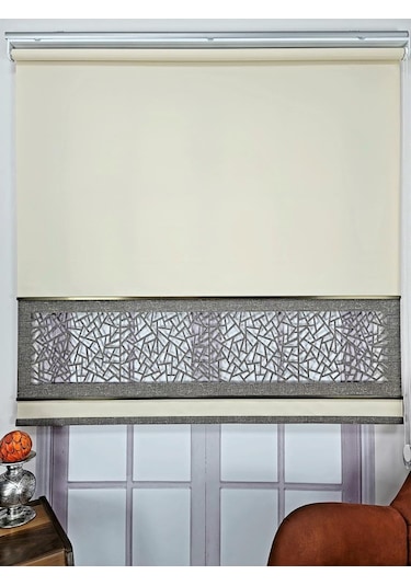 Yeni Nesil Çift Renk Lazer Stor Perde Mat Kalın Kumaşlı Renk Seçenekli Krem-gri