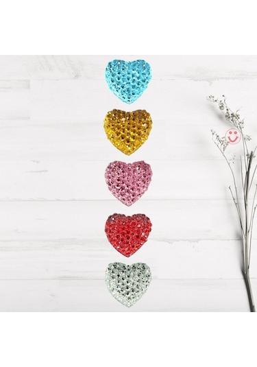 Polyester Kalp Fiyonk, 1,3 Cm - 25 Adet - Gümüş 1+
