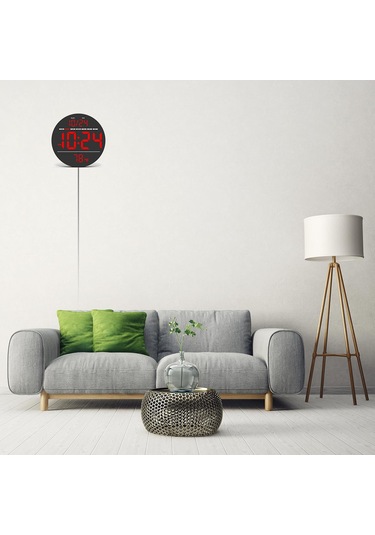 Llr083 20 Cm Çaplı Çok İşlevli Led Dijital Duvar Saati, Sıcaklık, Tarih, Hafta Göstergeli - Kırmızı Kırmızı