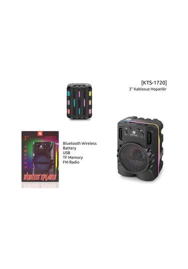 Polygold Kts-1720 Rgb Işıklı 3 İnç Bluetooth Hoparlör Speaker
