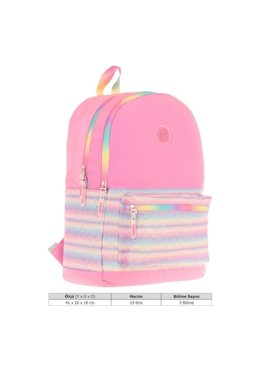 Kaukko Brush Üç Bölmeli Kız Çocuk Pembe Çok Renkli Okul Çantası - K1823 Pembe - Çok Renkli
