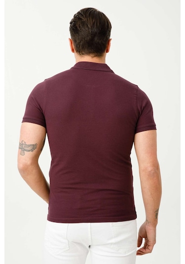 Erkek Mürdüm Standart Polo Yaka Tişört-9472 MÜRDÜM