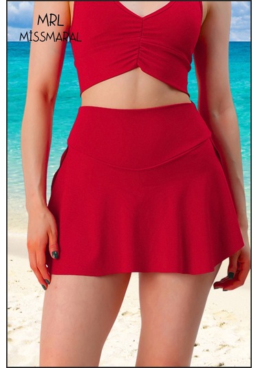 Mini Şort Etek Görünümü Etek Içi Şortlu Cepli Spor Tasarım Tenis Deniz Havuz Fitness Kırmızı 1107 Kırmızı