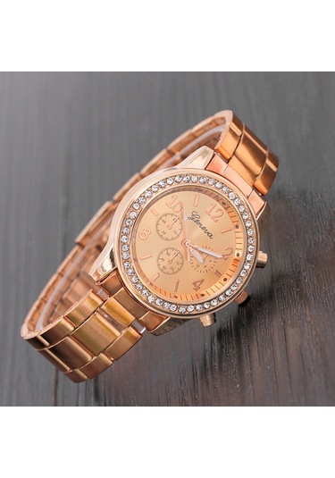 Padalink Bayanlar İçin Gümüş Rose Altınlı, Üç Gözlü, Taşlı, Dayanıklı Çelik Kordonlu, Stiliş Günlük & Özel Etkinlikler Kol Saati Diğer