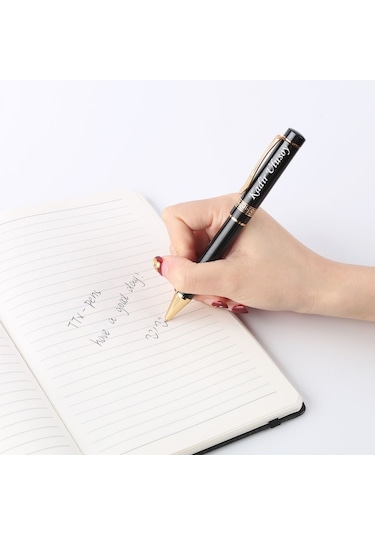 Kişiye Özel İsim Yazılı Lüks Tükenmez Kalem Siyah Gold Kutulu Hediye Kalem Siyah