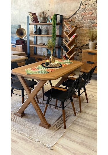 Ntconcept Arden Doğal Ahşap Sandalyeli Masa Takımı 85cm-150cm +4