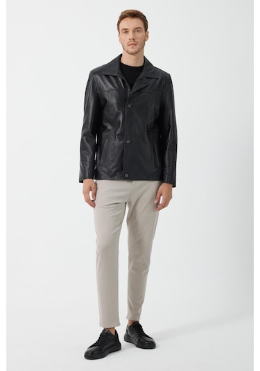 Advent Siyah Erkek Deri Mont 001