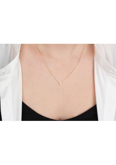 Glorria Gümüş 3 Boyutlu Minimalist T Harfi Kolye Sarı