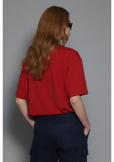 Soft&Basic Kadın 2'li %100 Organik Pamuk Oversize Fit Basic Yuvarlak Yaka T-shirt Bordo-beyaz