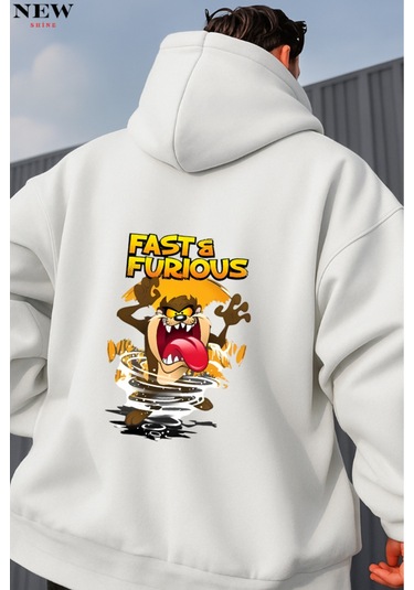 Fast Furıous Baskılı Sweatshirt Beyaz