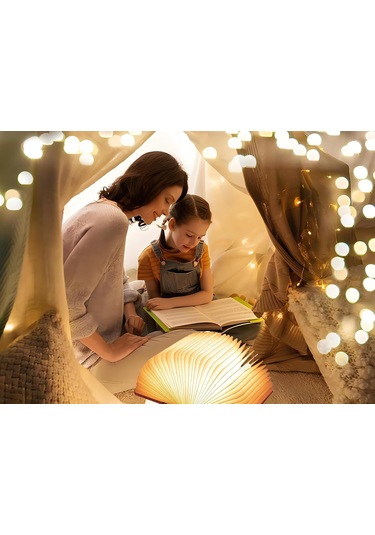 5.7 İnç Ahşap Kitap Lambası, Çok Renkli Katlanır Kitap Lambası Otomatik Olarak Renk Değiştirir, Usb Şarj Edilebilir Ahşap