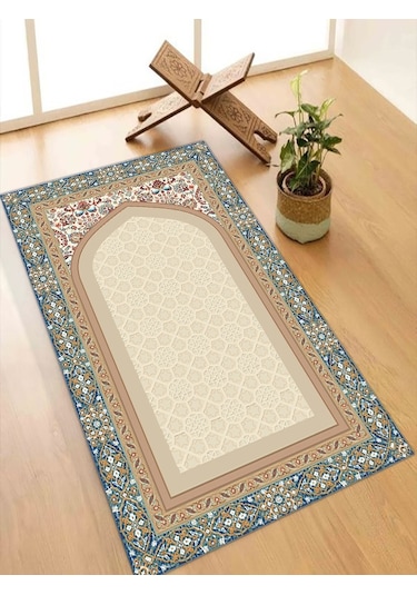 Mavi Kahve Namazlık Seccade Kaymaz Taban Keçe Süngerli Diz Ağrıtmaz Ahs961