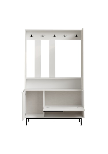 Robin Home Portmanto Vestiyer Ayakkabılık Aynalı Metal Ayaklı Beyaz Beyaz