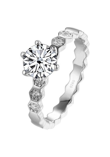 Beyaz Bagueringen Klasik Altı Pençe 1 Karat Mozanit Yüzük Kadın Düğün Takısı S925 Ayar Gümüş Kaplama Pt950 Kore Moda Hediye