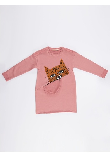 Denokids Mushi Leopar Cepli Kız Elbise Pembe