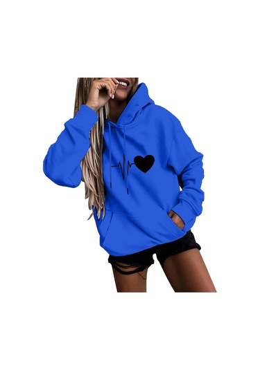 Beyaz Fo Kadın Moda Rahat Eğlenceli Baskı Kapşonlu Kazak Gevşek Spor Üstleri Kazak Beyaz