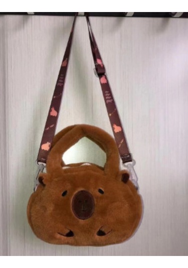 Sevimli Ve Çok Yönlü Capibala Peluş Çapraz Askılı Çanta Kahverengi