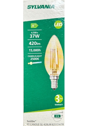 Sylvania 4,5w 37w 2500k Sarı Işık E14 Duylu Eski Tip Görünümlü Led Ampul 2 Adet