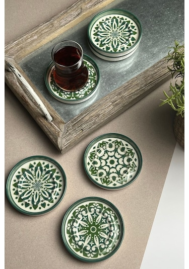 Tabak Evi Stoneware Mozaik Green Sefa 6'lı Çay Tabağı 10 CM Çok Renkli