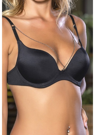 Günlük Kullanıma Uygun Siyah Zincir Aksesuarlı Yarım Push-up Sütyen,destekli, Düşük Dekolte Uyumlu Çok Renkli
