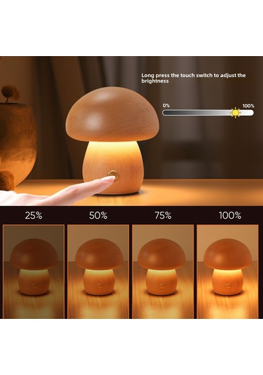 Geeroyoo Ahşap Mantar Şekilli Led Gece Lambası, Doğal Ahşap Dekoratif Masa Lambası, Bebek Odası Için Rahat Isık, Kız Çocuk Hediyesi Usb Girişli Büyük Boy A Modeli