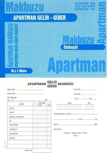 Gürmat Apartman Gelir Gider Makbuzu Otokopili 2 N-50 Sayfa 12 Adet