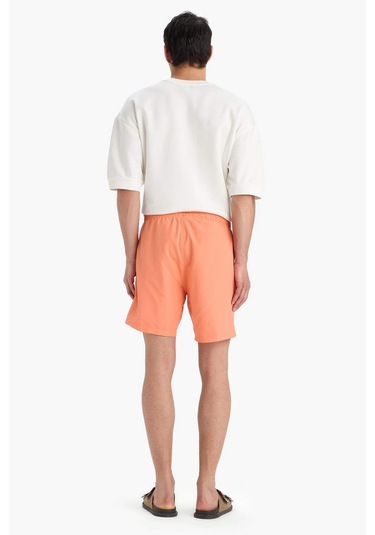 DeFacto Regular Fit Kısa Boy Cepli File Astarlı Beli Bağcıklı Düz Hafif Kumaş Deniz Şortu E5133AXNSOG99