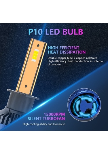 Ebitda P10 H1 36000lm Süper Parlak Led Far , Ip69k Su Geçirmez, 6000k Beyaz Işık, 2'li Paket