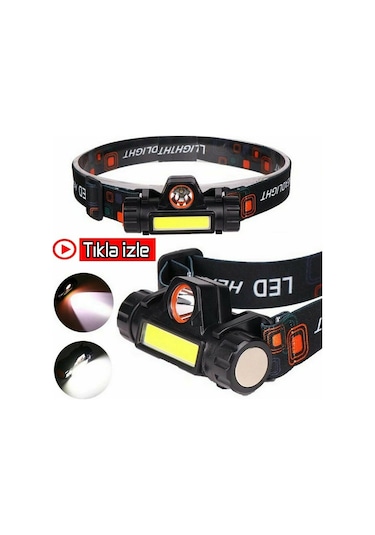 1200 Lümen Cob Led Şarjlı Kafa Lambası Şarjlı Kafa Feneri Mıknasıtlı Siyah