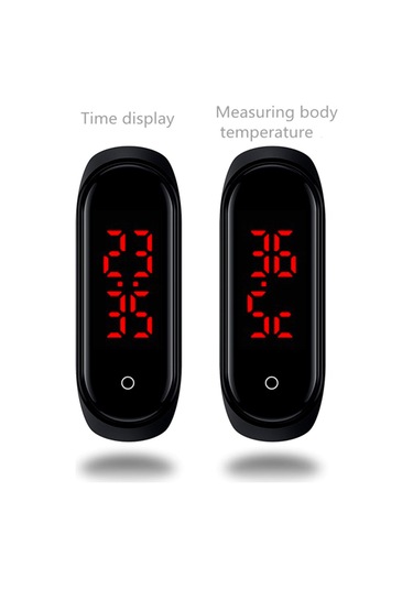 Leezsing Siyah Akıllı Bileklik - 24 Saat Sıcaklık Monitörü, Led Ekran, Manyetik Şarj, 25 Gün Pil Ömrü