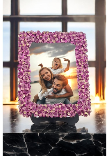 Yonca Desenli Polyester Fotoğraf Çerçevesi - Mor